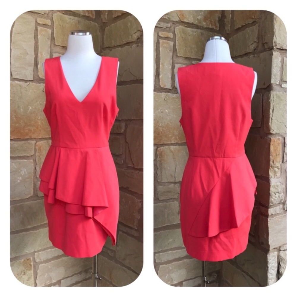 Keepsake The Label Large Coral Peplum V Neck Dress